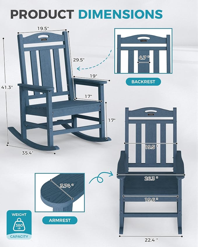 Ciokea Oversized Outdoor Rocking Chairs Set of 4, 380lbs Heavy-Duty Large Patio - Image 3
