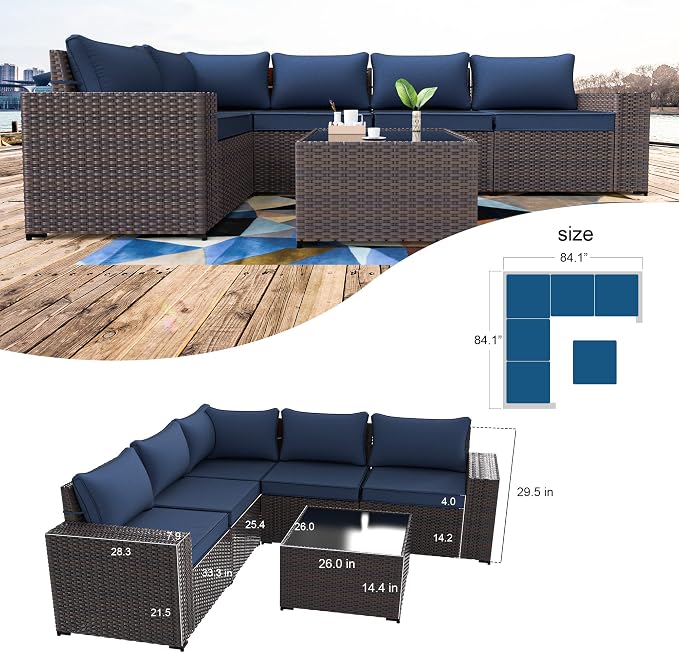 Kullavik Outdoor Patio Furniture Set 6 Pieces Sectional Rattan Sofa Set Brown - Image 5