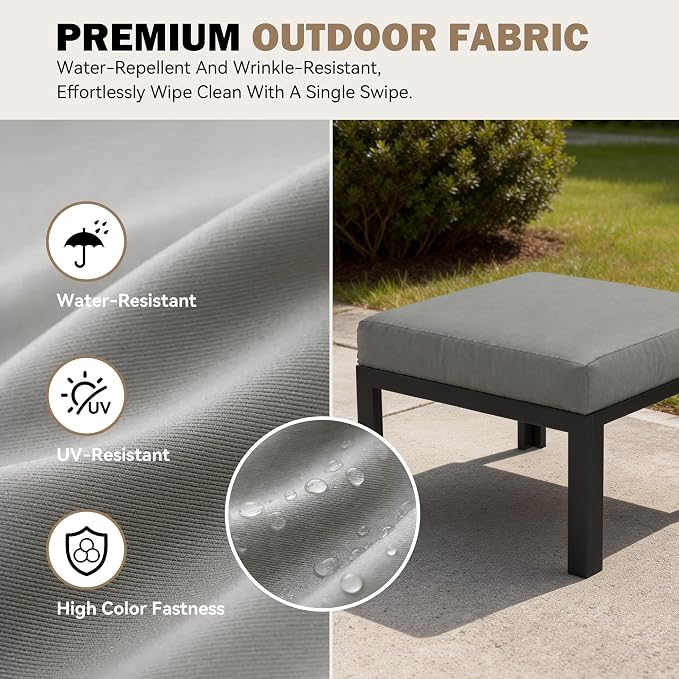HOMREST Metal Outdoor Ottoman, 2-Piece Aluminum Footstool w/Removable Cushion - Image 4