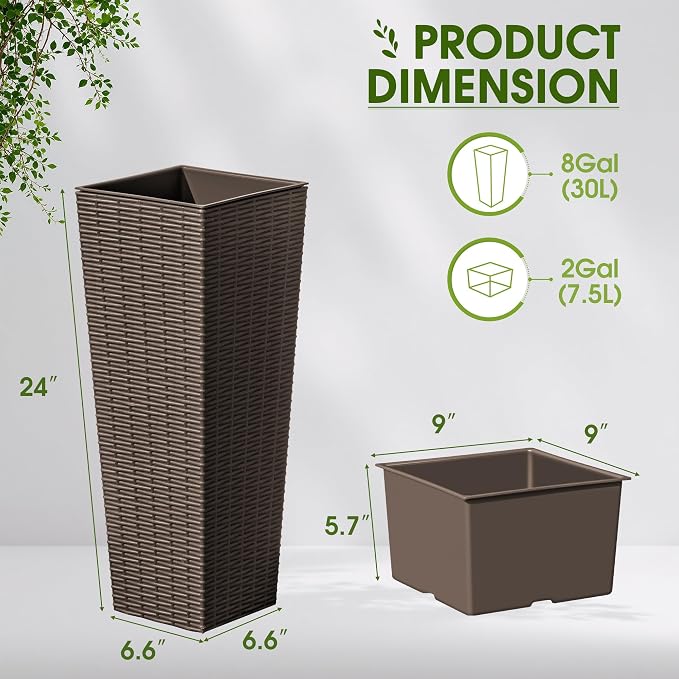 Devoko Resin Tall Planters for Outdoor Plants Set of 2, Large Taper Outdoor - Image 7