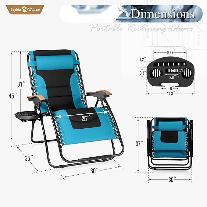 Sophia & William Oversized XXL Zero Gravity Chair, Padded Recliner Outdoor - Image 3