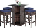 Tangkula 5 Piece Outdoor Rattan Bar Set, Patio Bar Furniture by TANGKULA