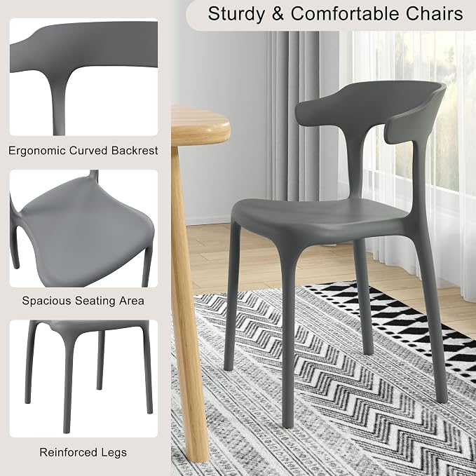 VECELO 4 Pack Plastic Stacking Chairs, Stackable Dining Chairs - Image 6