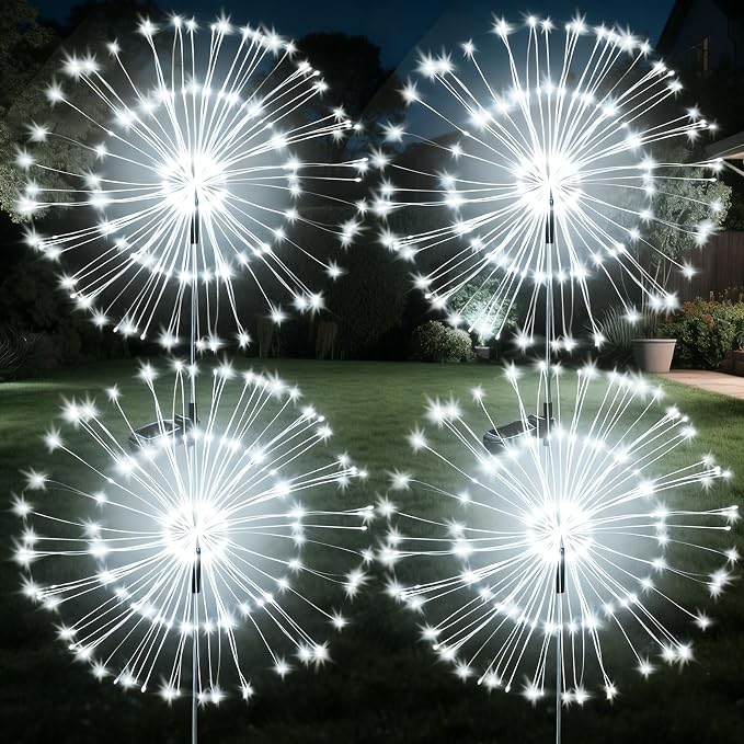 JJGoo Solar Firework Lights, 4 Pack 120 LEDs 2 Lighting Modes Solar Garden by JJGoo