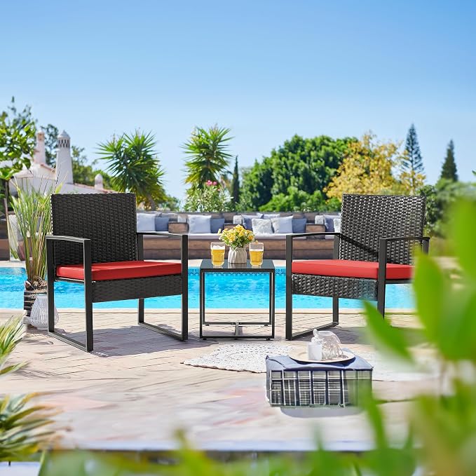 Flamaker 3 Pieces Wicker Patio Furniture Outdoor Modern Rattan Chair - Image 2