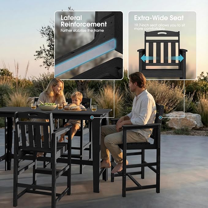 Ciokea 3 Pcs Outdoor Bar Height Table Set, Heavy-Duty All-Weather HDPE Patio - Image 4