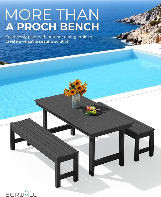 SERWALL 47 Inches Outdoor Bench Set of 2, All Weather HDPE Backless Bench - Image 5