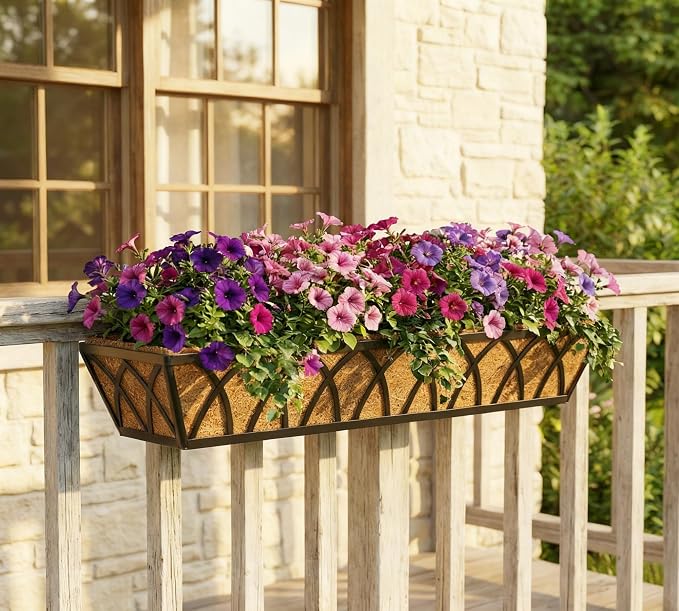 Y&M 30 Inch Window Deck with Coco Liner, Fence Metal Hanging Flower Planter - Image 9