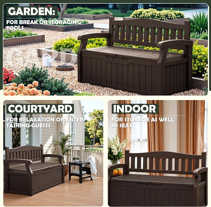 Flamaker 80 Gallon Storage Bench Outdoor Indoor, Durable All-Weather Seating - Image 4