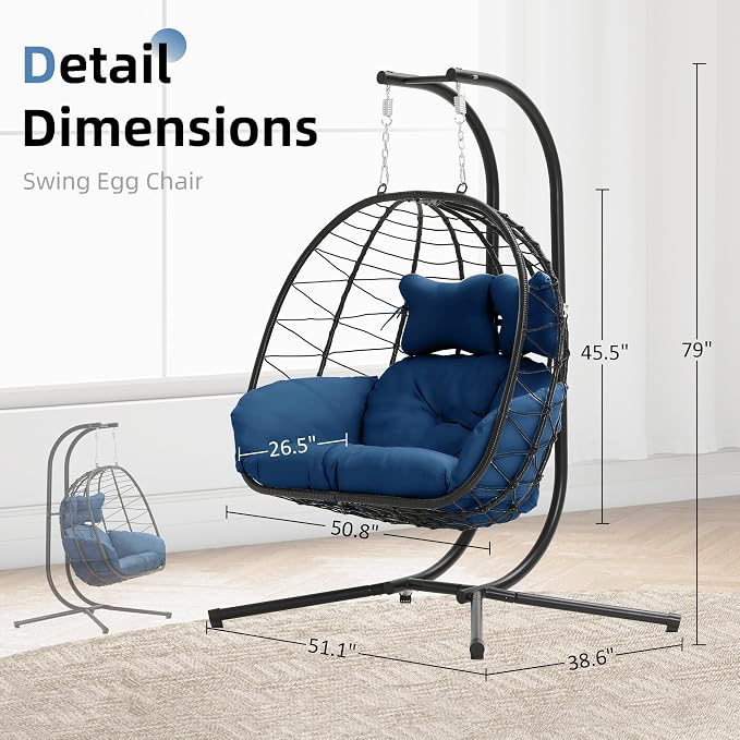 Double Egg Chair with Stand Hammock Swing Chair Foldable Hanging Loveseat - Image 2