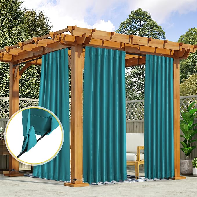 NICETOWN 2 Panels Outdoor Curtains Waterproof Pocket & Back Tab on Top & Bottom - Image 7