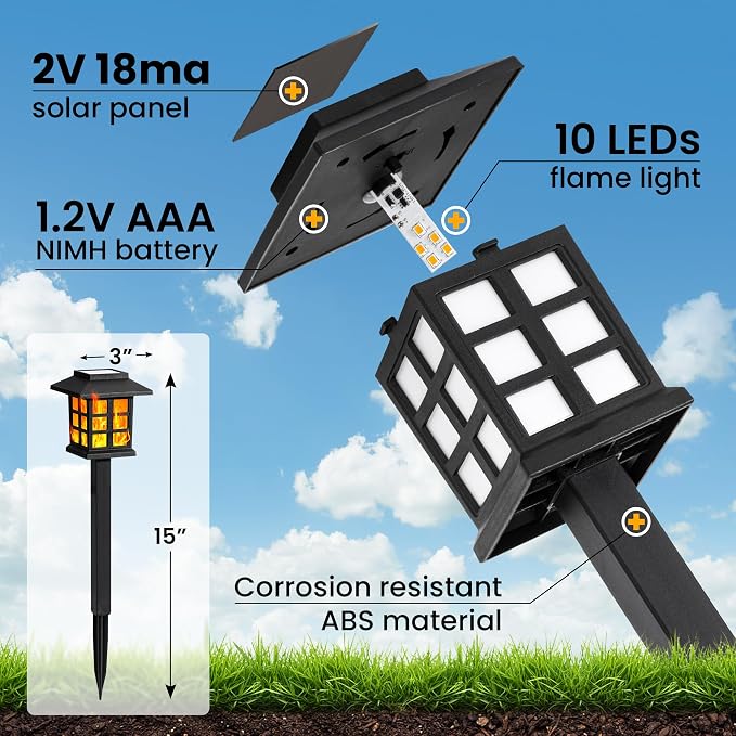 GIGALUMI Solar Lights for Outside, 16 Pack Flickering Flame LED Solar Outdoor - Image 7