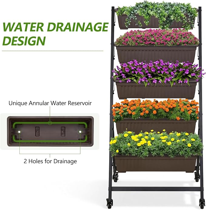 VECELO 5-Tier Vertical Garden Bed, Freestanding Elevated Raised Garden Planter - Image 5