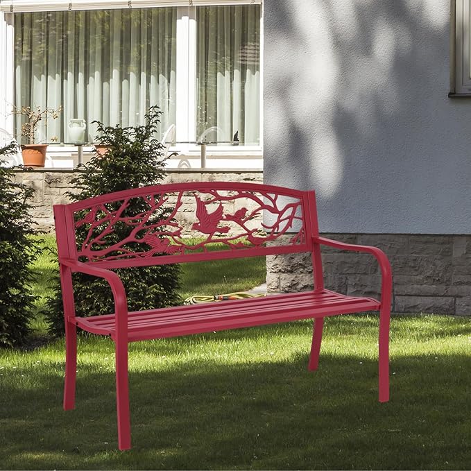 Giantex 50”Outdoor Bench with Cast Iron Backrest & Ergonomic Armrest, 600 lbs - Image 2