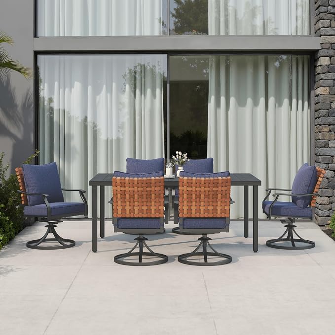 Grand patio 7-Piece Outdoor Dining Set, 6 Leather-Look Wicker Swivel Patio - Image 2