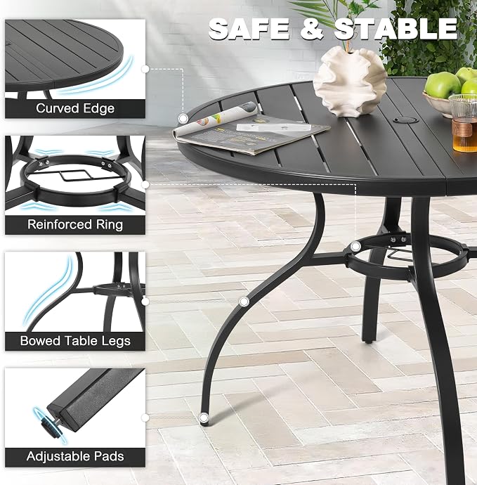 NUU GARDEN 41" Round Metal Outdoor Patio Dining Table - Image 7