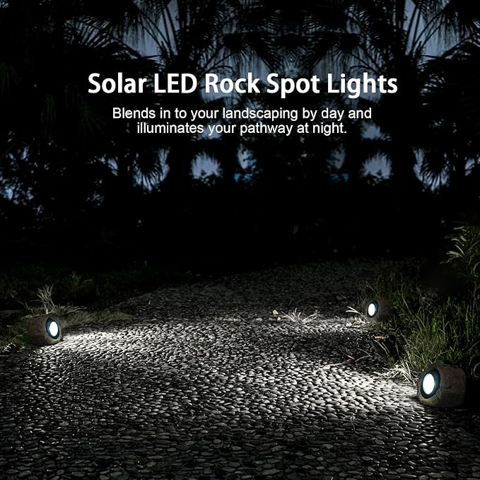 Solar Rock Lights, 4 Pack Solar Powered Waterproof LED Spotlights Decorative - Image 7