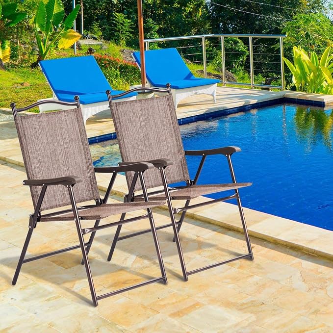 Giantex Set of 2 Patio Folding Chairs, Outdoor Patio Dining Chairs w/Armrest - Image 2