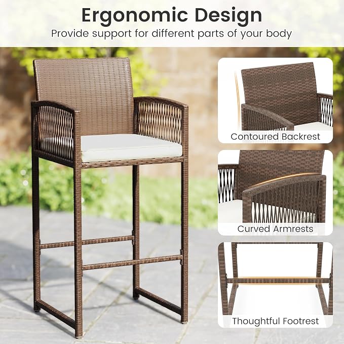 Tangkula Patio Bar Stools Set of 4, PE Rattan Bar Height Chairs - Image 7