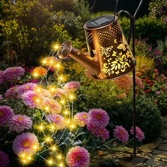 Fohil Solar Watering Can with Lights, Retro Metal Solar Garden Lights Outdoor by Fohil