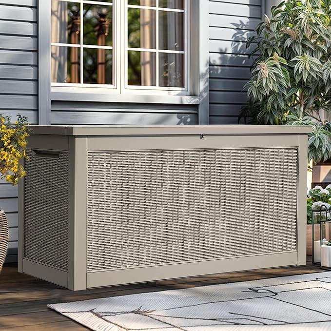 YITAHOME XXL 260 Gal Large Deck Box, Outdoor Resin Storage Box, Rattan Storage by YITAHOME