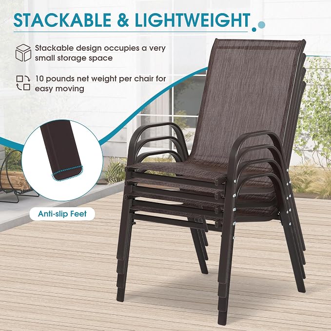 Outdoor Stackable Chairs Set of 4, Stacking Patio Chairs - Image 5