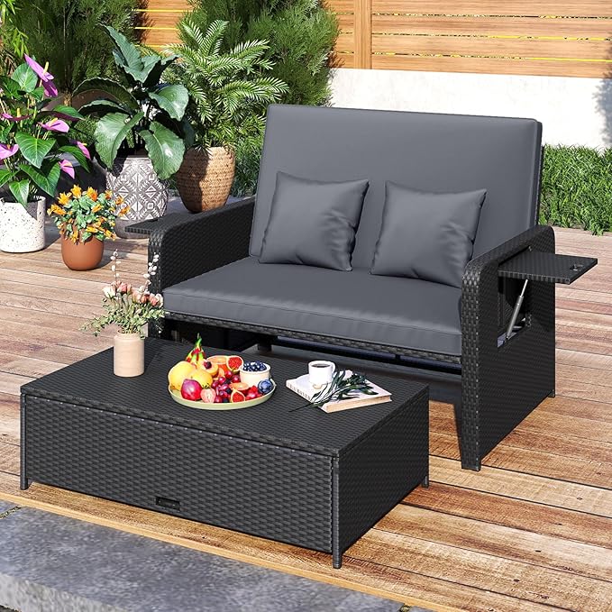 HAPPYGRILL Patio Rattan Wicker Daybed - Image 2
