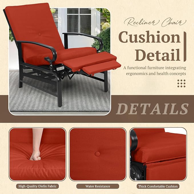 Oakcloud Adjustable Outdoor Lounge Chair Metal Patio Relaxing Recliner Chair Set - Image 4