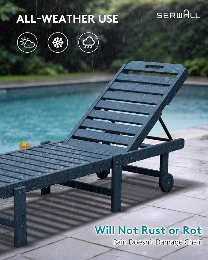 SERWALL Patio Chaise Lounge Chair Set of 4, HDPE Outdoor Lounge Chair - Image 8