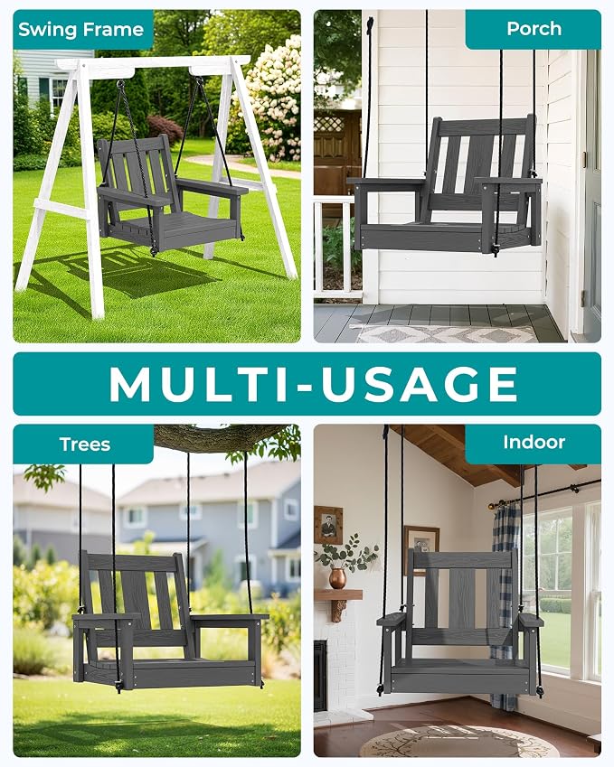 SERWALL HDPE Single Porch Swing, Heavy Duty Single Person Swing Chair - Image 6
