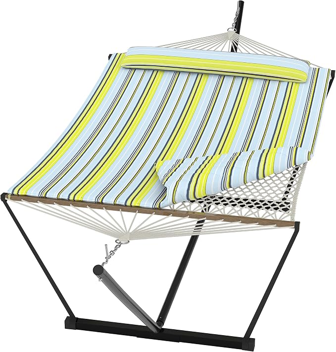 Double Hammock with Heavy-Duty Steel Stand, 2 Person Portable Hammock, 450LBS by GarveeHome