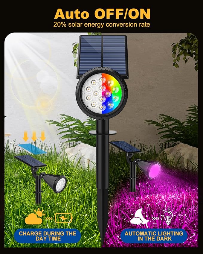 Solar Spot Lights Outdoor Color Changing, 7 Modes/14 LED Outdoor Solar Lights - Image 3