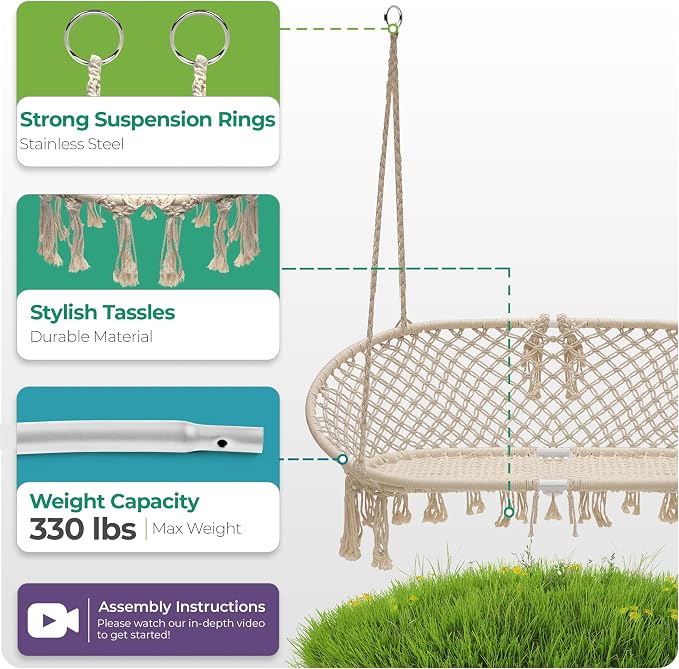 Sorbus Hammock Chair Macrame Hanging Swing Bench, Teens Girl Bedroom, Knitted - Image 5
