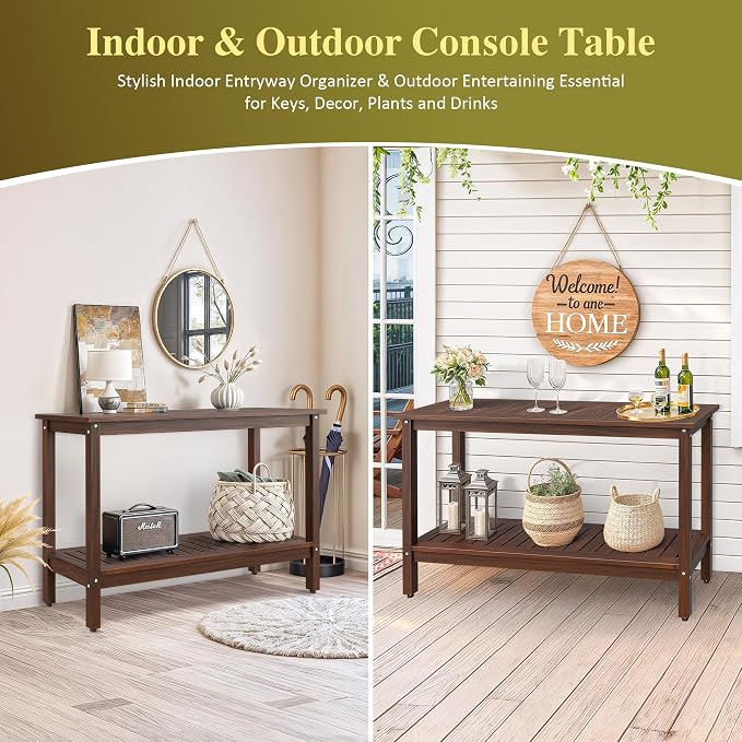 SUPER DEAL All-Weather Patio Bar Table Entry Console Table, 2-Shelf 48 inch - Image 5