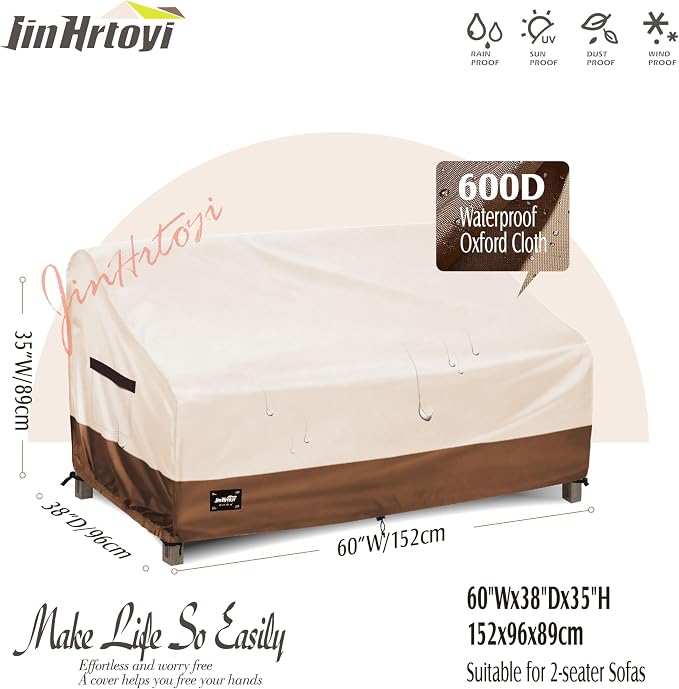 JinHrtoyi 2-Seater Patio Loveseat Cover, 60Wx38Dx35H inches Outdoor Furniture - Image 2