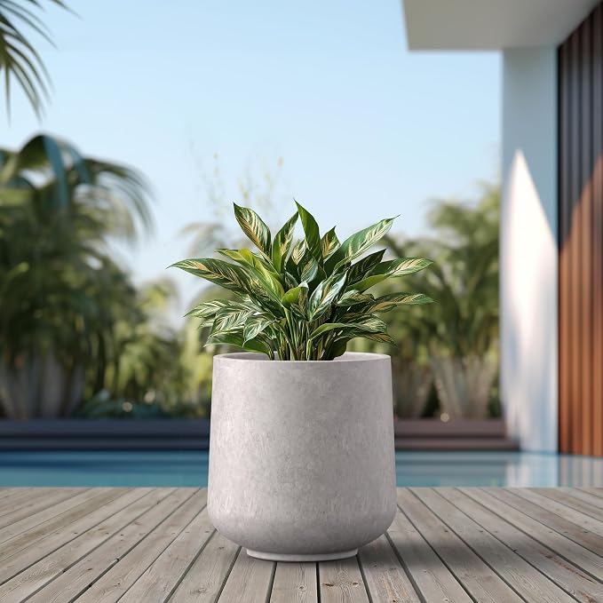 Kante 15.3" Dia Round Concrete Planter, Outdoor Indoor Large Plant Pots - Image 3