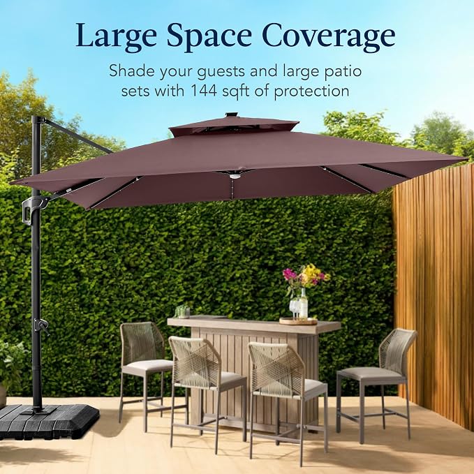 Best Choice Products 12x12ft LED Cantilever Patio Umbrella w/Base Included & - Image 4