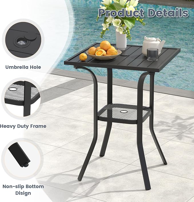 VICLLAX Patio Bar Height Table, Outdoor Square Bistro Table - Image 4