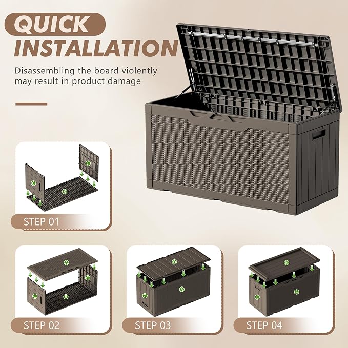 Devoko 100 Gallon Deck Box, Waterproof Resin Outdoor Storage Box - Image 4