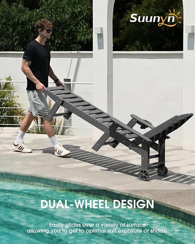 Lounge Chair Outdoor Set of 2, HDPE Chaise Lounge Outdoor, Pool Lounge Chair - Image 3