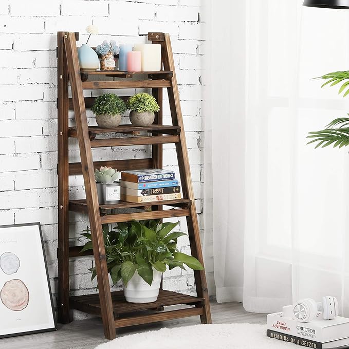 Yaheetech Foldable Ladder Shelf Wooden Plant Stand Indoor Outdoor Shelves No - Image 6