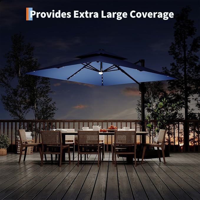Garvee 10 ft Solar Lights Cantilever Patio Umbrella - Image 2