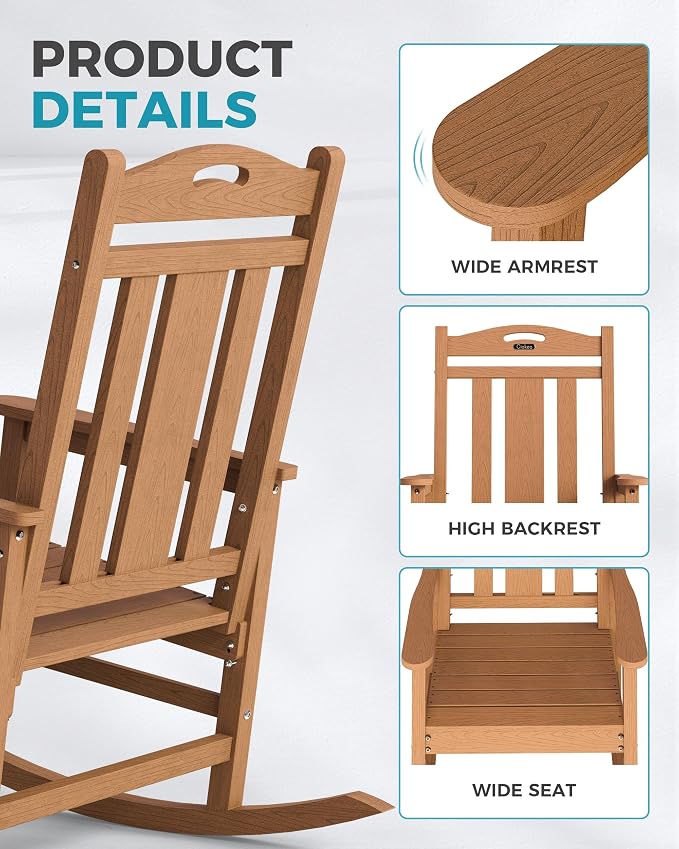 Ciokea Oversized Outdoor Rocking Chairs Set of 4, 380lbs Heavy-Duty Large Patio - Image 6