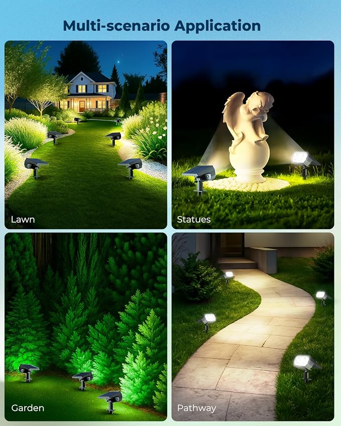 6 Packs Solar Spot Lights Outdoor, 64 LED 6500K Solar Lights Outdoor, IP67 - Image 8