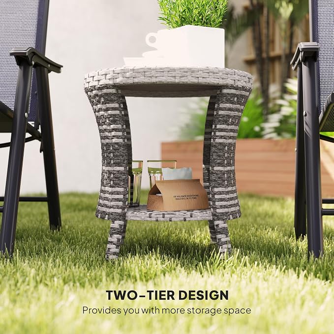 Outsunny 18" Outdoor Wicker Coffee Table, 2-Tier Patio Side Table - Image 6