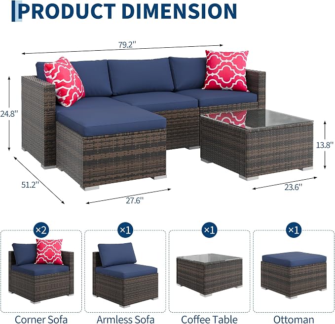 GAOMON 5-Piece All-Weather Patio Furniture Set, Convertible Outdoor Sectional - Image 2