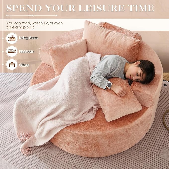 Antetek Oversized Round Chaise Longue Chair Indoor, Modern 55-inch Upholstered - Image 3