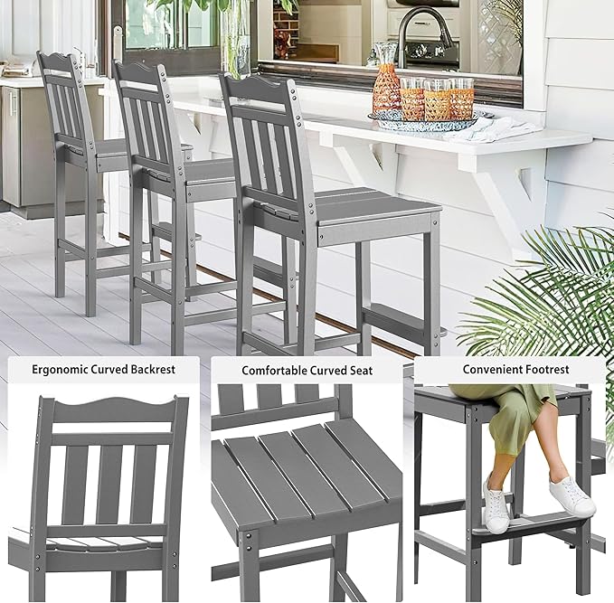 nalone Outdoor Bar Stool, HDPE Tall Adirondack Chair Bar Chair, Weather - Image 4