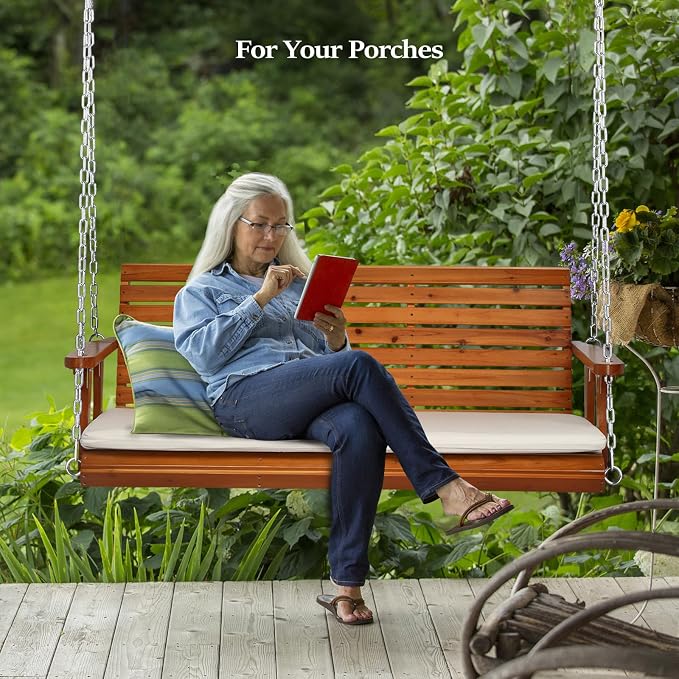 VINGLI Heavy Duty 880 LBS Patio Wooden Porch Swing Outdoor - Image 2