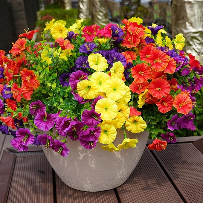 Artificial Flowers for Outdoors, UV Resistant Fake Silk Morning Glory, - Image 6